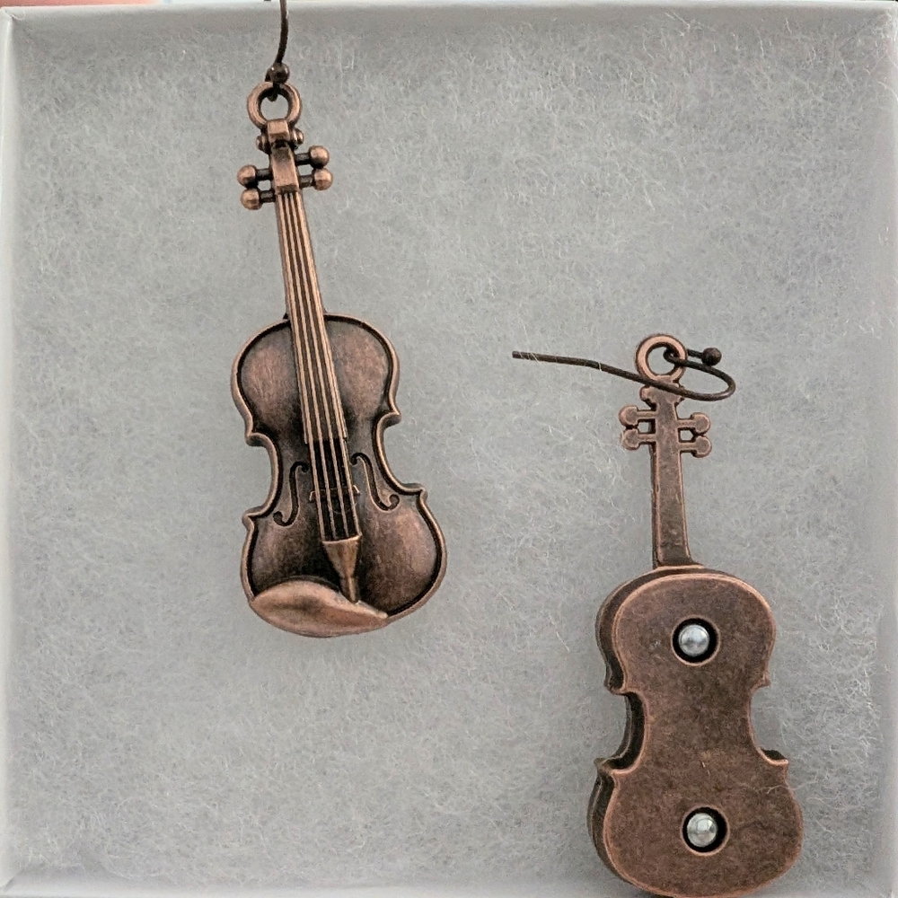 Bronze Violin or Viola Earrings - Picture 3 of 3